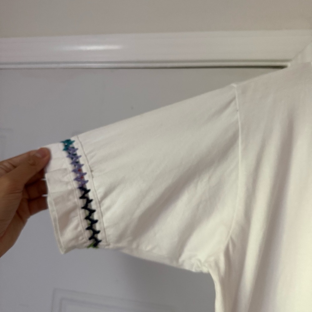 JOHNNY WAS white rainbow stitch detail cotton crew neck short sleeve tee t-shirt - Picture 2 of 6